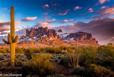 Desert Mountains With Snow The Superstition Mountains In Arizona It