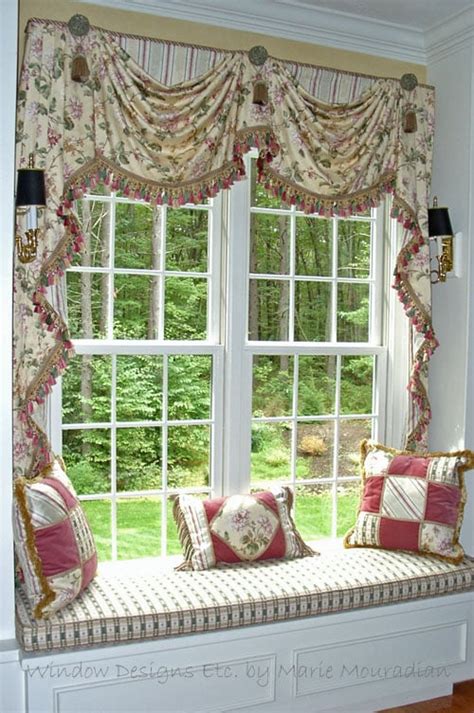 Window Seat With Custom Window Treatments Cushion And Decorative Pillows