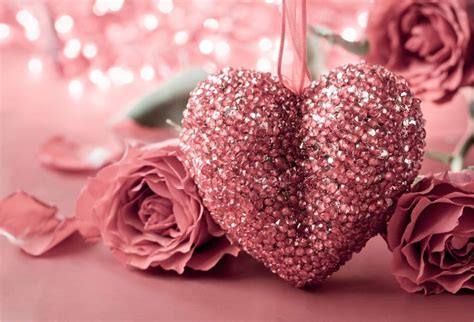 Laeacco Pink Diamond Heart Rose Flowers Bokeh Haloes