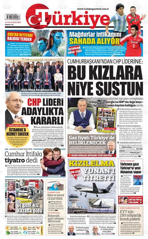 16 Aralık 2022 Tarihli Türkiye Gazete Manşetleri