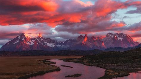 Torres Del Paine National Park Pink Sunrise Wallpaper Backiee