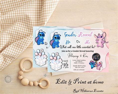Gender Reveal Invitation Gender Reveal Lilo And Stitch Theme Etsy