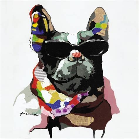 Colorful Abstract Cool Dog Wearing Glasses Canvas Painting Artwork