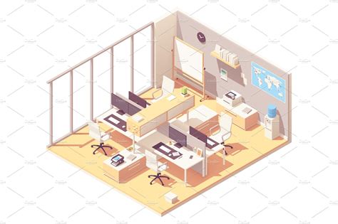 Vector Isometric Office With Cubicle Custom Designed Illustrations