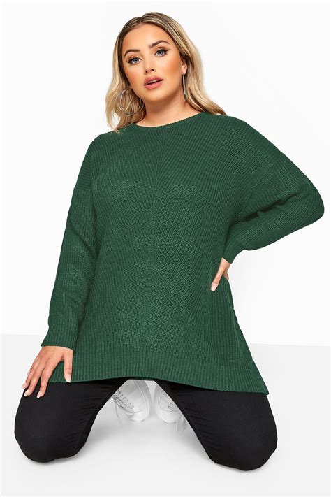 Forest Green Chunky Knitted Jumper Yours Clothing