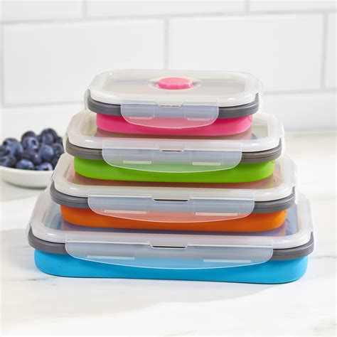Collapsible Food Storage Containers With Locking Lid Rectangular 8 Pc