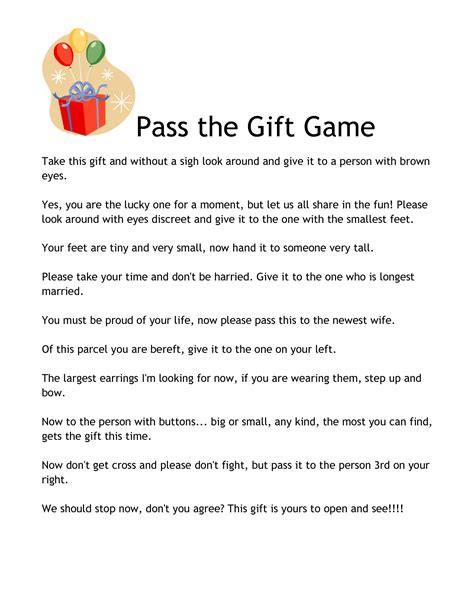 Free Printable Pass The Gift Game Printable Templates