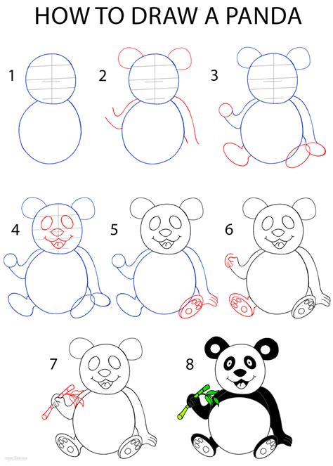 Learn how to draw panda step by step pictures using these outlines or print just for coloring. How to Draw a Panda (Step by Step Pictures) | Cool2bKids