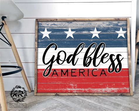 Distressed American Flag God Bless America Sign 4th Of July Etsy