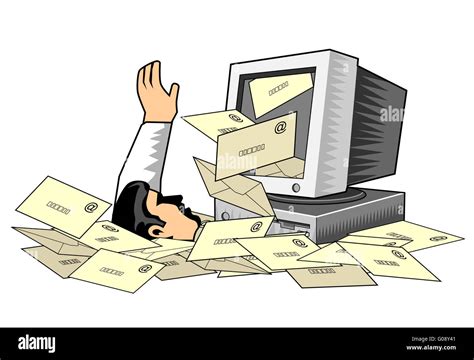Illustration Of Man Drowning From Spam Mail Envelope Coming Out From A Computer Monitor Screen