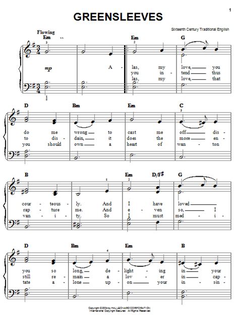 The fingerings here will move around and stretch a little, and you'll find occasional black notes. Greensleeves | Sheet Music Direct
