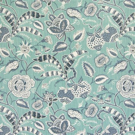 Turquoise Teal And Blue Floral Prints Upholstery Fabric