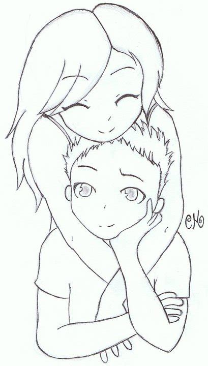 Anime Couple Hugging Drawing Sketch Coloring Page