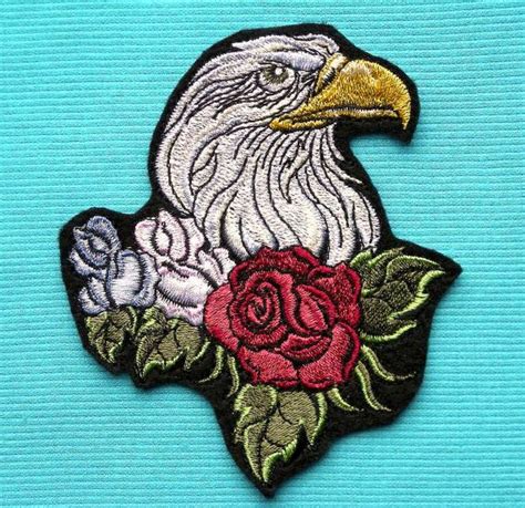 American Eagle And Rose Iron On Patch Embroidered Patriotic Etsy