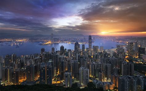 1122476 Lights City Cityscape Hong Kong Night Skyline Skyscraper