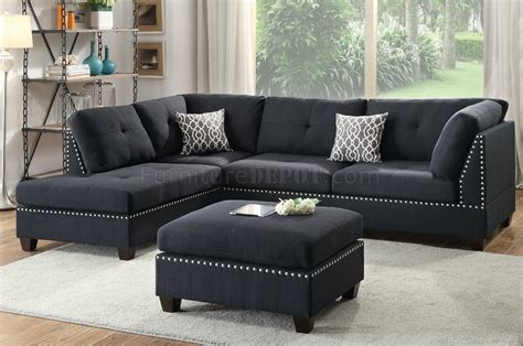 F6974 Sectional Sofa In Black Fabric By Boss W Ottoman