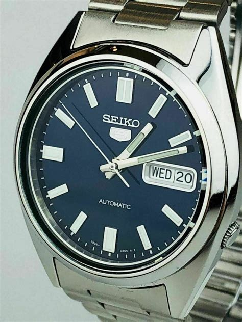 seiko 5 automatic blue dial silver stainless steel men s watch snxs77k1 watchnation