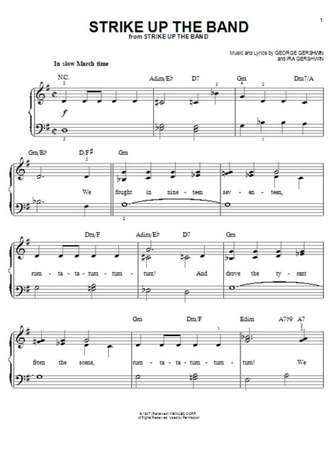 Strike Up The Band Sheet Music George Gershwin Easy Piano