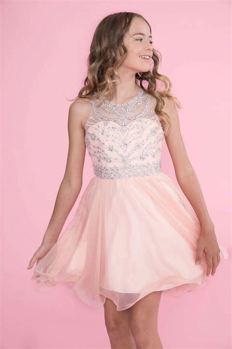 Tween Girls Short Silver Dress With Jeweled Illusion Bodice Abc