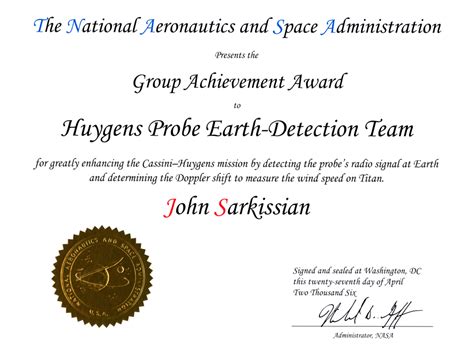 Filenasa Huygens Group Achievement Award Certificate Wikimedia Commons