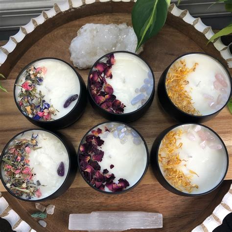 Soy Intention Candles With Crystals And Flower Petals Cozy Home