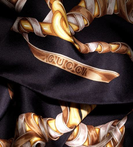 Gucci Iconic Print Silk Scarf In Gold Black Lyst