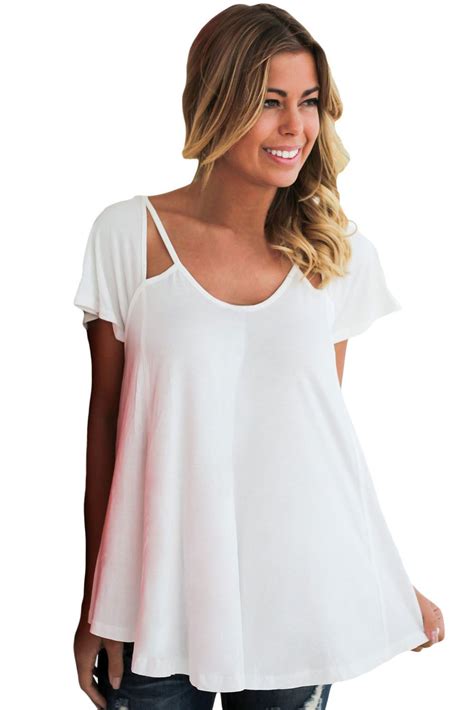 White Cutout Flowy Cold Shoulder Top Fashion Flowy Tops Cutout Style