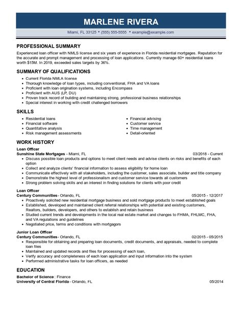 Professional Loan Officer Resume Examples