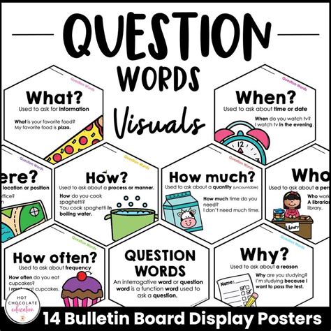 Wh Question Words Posters Esl Grammar Bulletin Board Classroom Deco