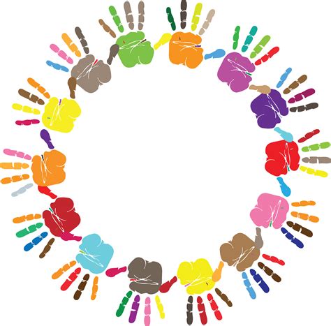 Free Clipart Of A Round Frame Of Handprints In Color