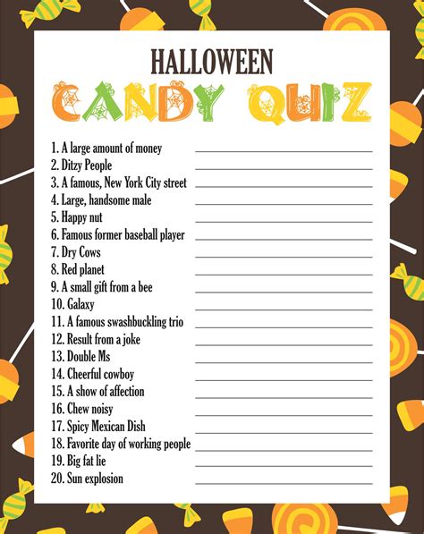 Halloween Candy Trivia Questions Printable