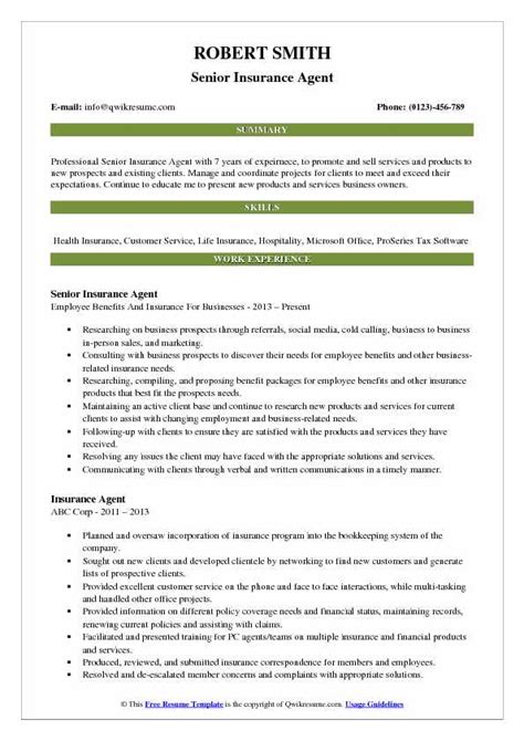 Maybe you would like to learn more about one of these? Insurance Agent Resume Samples | QwikResume
