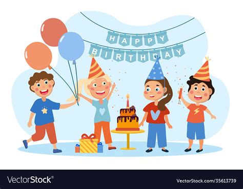 Group Happy Children Celebrating A Birthday Vector Image