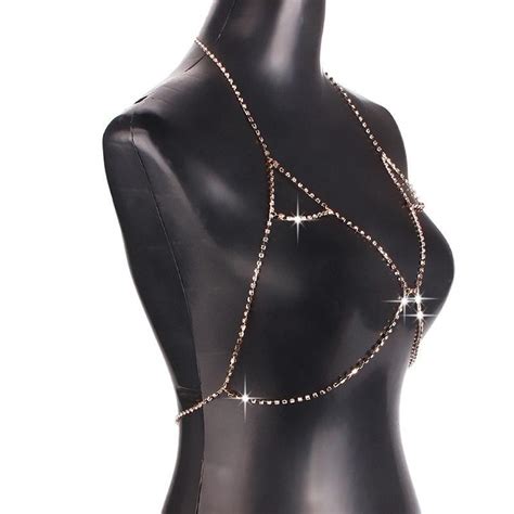 💰köp billigt online fashion women shiny crystal rhinestone necklace bra chest body chains sexy