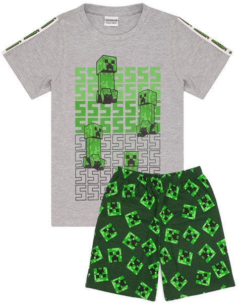 Minecraft Boys Pyjamas Set Top And Shorts Kids Gamer Green — Vanilla