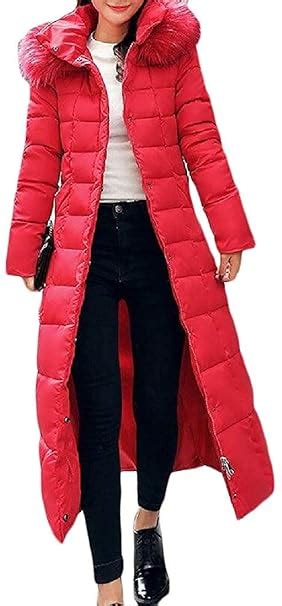 buy womens outwear cotton padded hooded puffer quilted mid long down jacket red large at