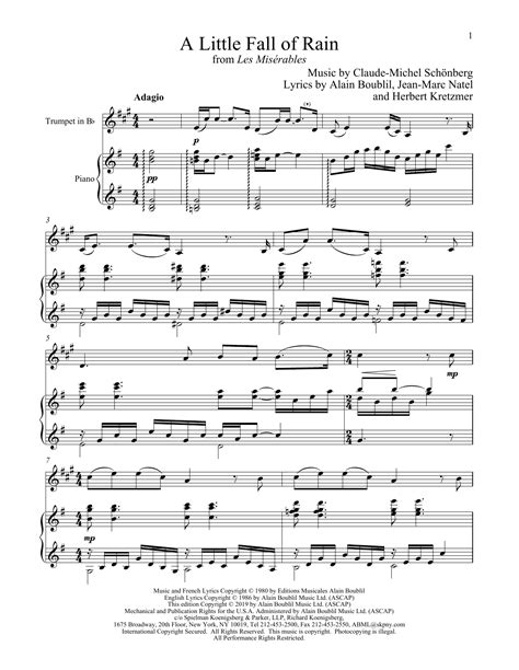 A Little Fall Of Rain From Les Miserables Sheet Music Boublil And
