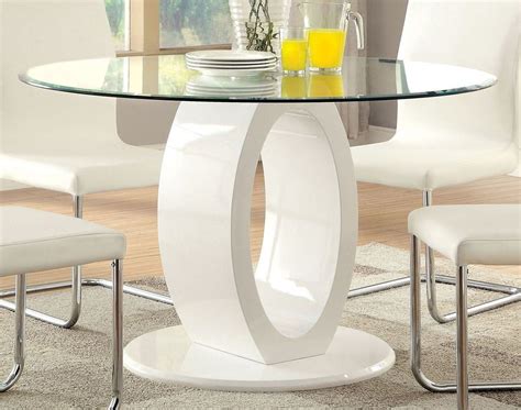 Lodia I White Glass Top Round Pedestal Dining Room Set From Furniture