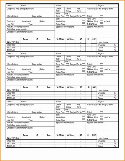 Nursing Shift Report Forms Nurse Form Change Example Sheet With Charge