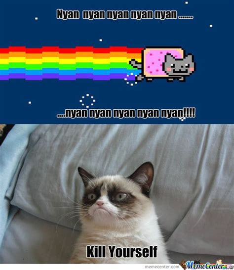 Girl On Fire Grumpy Cat Nyan Cat And Grumpy Cat Meet