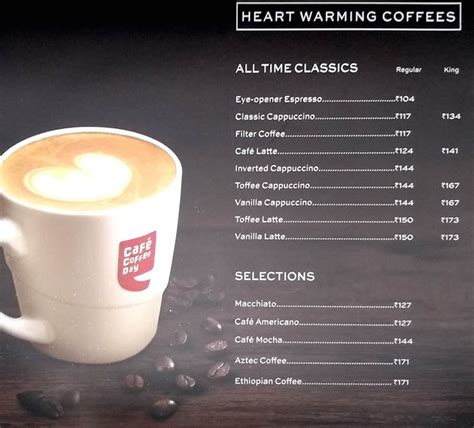 Cafe Coffee Day Menu And Price List For Saket New Delhi