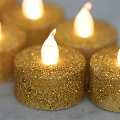 Gold Glitter Flameless Led Candles Battery Operated Tea Light Candles