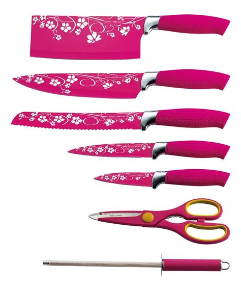 Pink Eight Piece Nonstick Knife Set Knife Sets Kitchenware Set Line