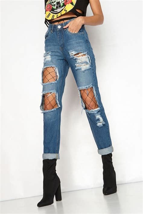 B33229a Women Ripped Hollow Out Skinny Lady High Waist Denim Jeans View High Waist Baggy Jeans