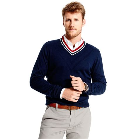 Tommy Hilfiger Lightweight Cricket Sweater In Blue For Men Navy Blazer