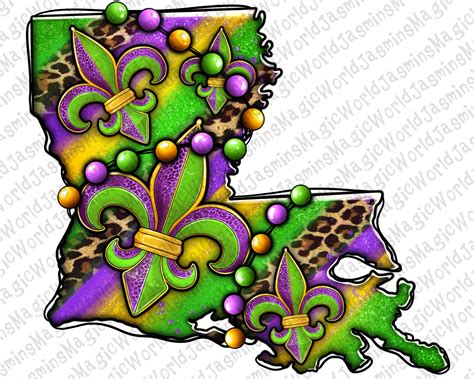Mardi Gras Louisiana Map Png Sublimation Design Mardi Gras Etsy