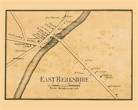 East Berkshire Vermont 1857 Old Town Map Custom Print Franklin Co