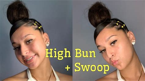 Then, gently pull the two halves away from one another so that the elastic band moves upwards, closer to the base of your head. HIGH SWOOP BUN TUTORIAL | Natural hair styles easy, Weave ...