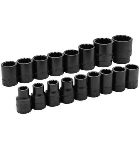 12 Dr 17 Piece 12 Point Standard Metric Impact Socket Set Gray