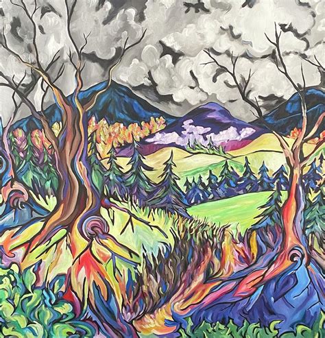 Psychedelic Oak Trees Painting By Sara Beam